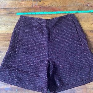 Maroon tweed high waisted shorts